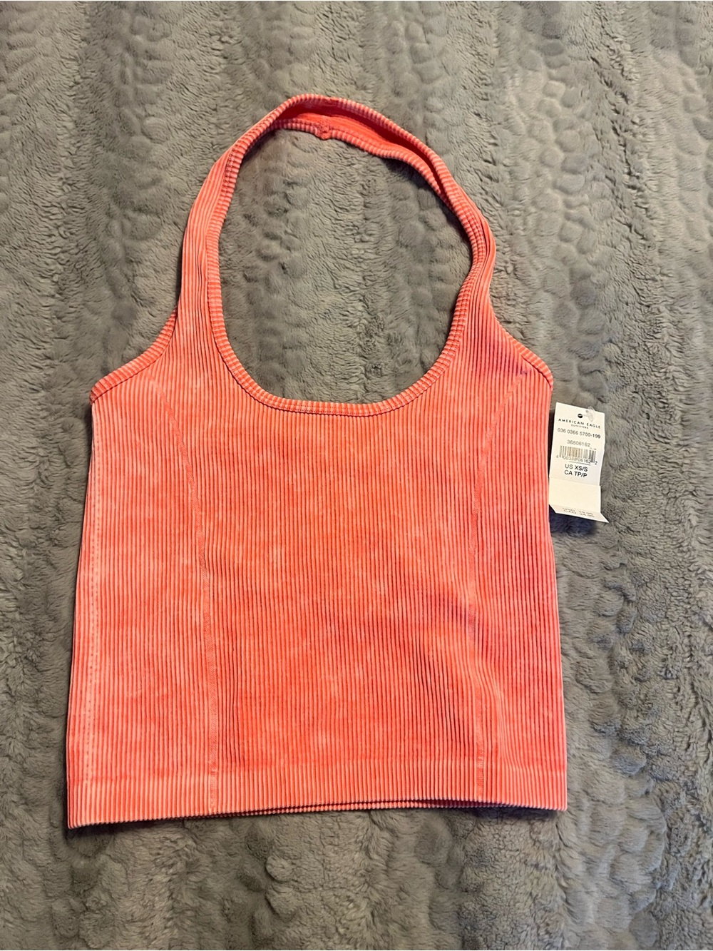 Crop Coral Ribbed Halter Top